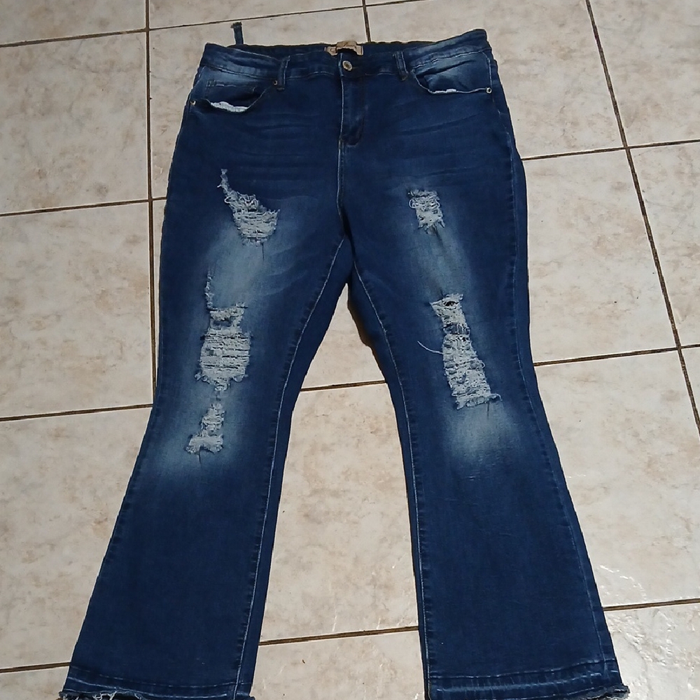Stylish Blue Distressed Flare Jeans